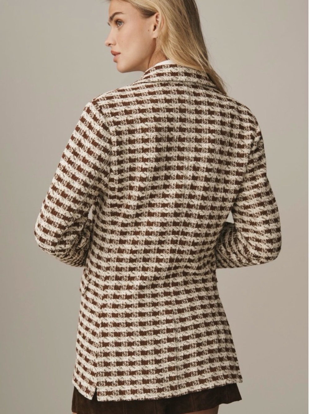 Anthropologie Brown and Cream Tweed Check Blazer
